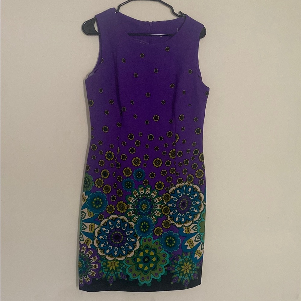 Vintage 60s Purple Floral Sleeveless Dress